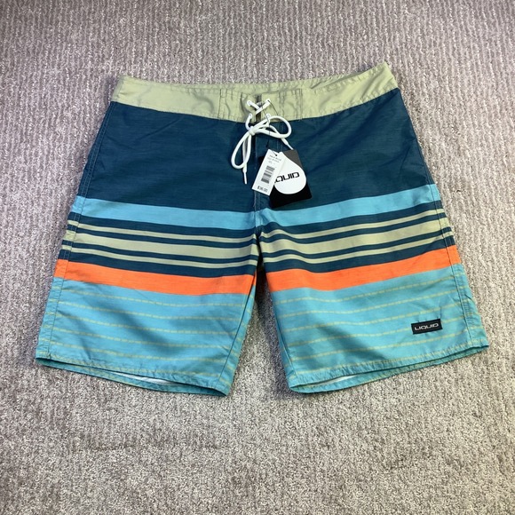 LIQUID Swim Trunks Mens Size L Beach Surf Stripes Drawstring Board Shorts NWT - Picture 2 of 12